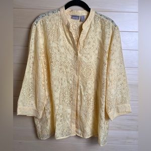 Chicos yellow burnout sheer spring blouse, Women’s Sz 2 (12)